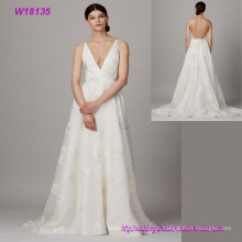 Heißer Verkauf formale Braut V-Ausschnitt Transparent Zurück Brautkleid Großhandel